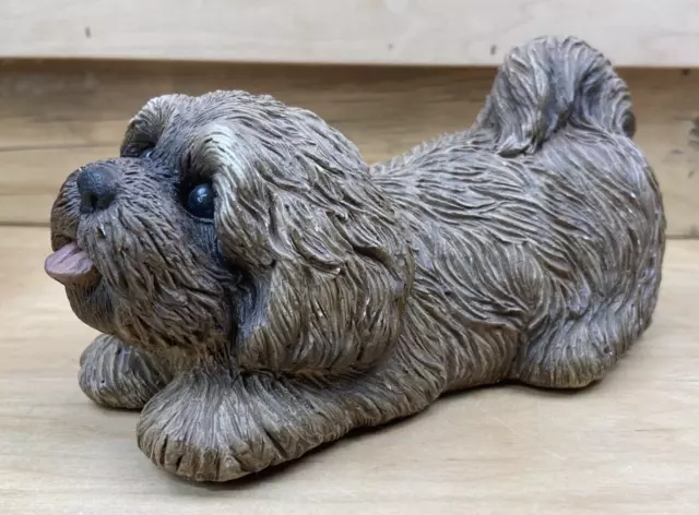 Lhasa Apso Dog Sculpture Sandicast Sandra Brue 1981 Pup 9” Fawn Signed