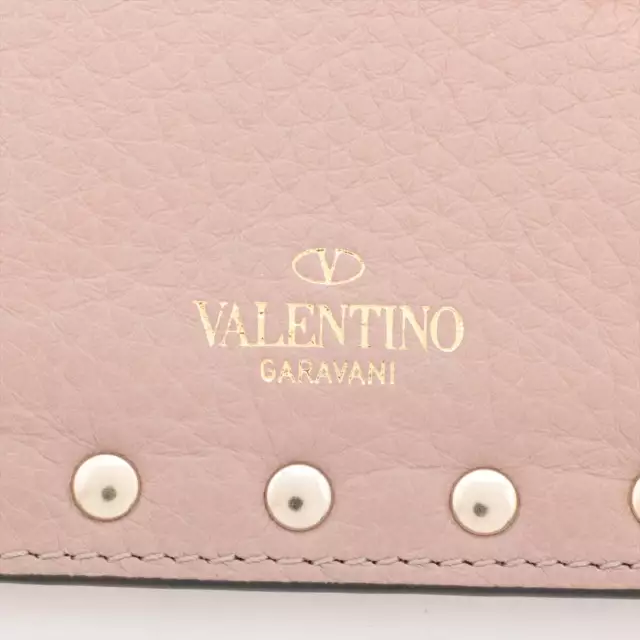 VALENTINO STUDS LEATHER Coin Card Holder Pink $421.58 - PicClick AU