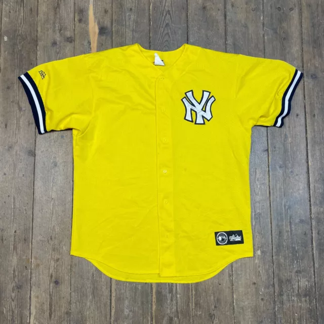 MLB Jersey New York Jets Vintage Baseball Button Up Tee Yellow, Mens XL