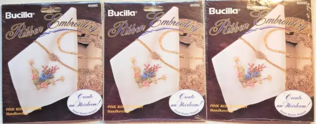 Lote de 3 kits de bordado de cinta de seda cinta de seda 40995 Bucilla ROSA JARDÍN ROSA