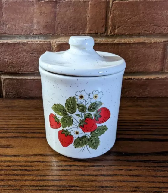 Vintage Strawberry Jam Jelly Condiment Jar Lidded USA  Stoneware Country McCoy