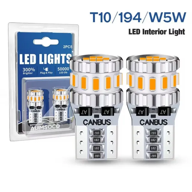 T10 LED License Plate Light Bulbs 3500K Super Bright Amber Yellow 168 2825 194