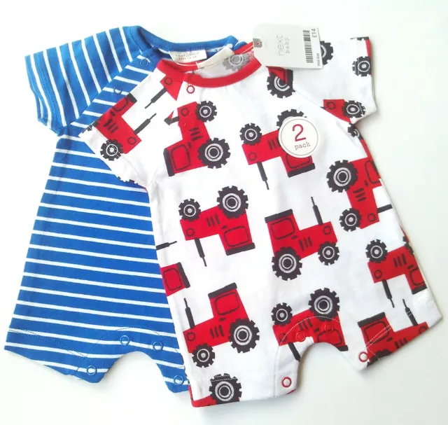 2x Spieler Gr.50 Next NEU 100%Baumwolle blauweiß strampler kurz baby set newborn