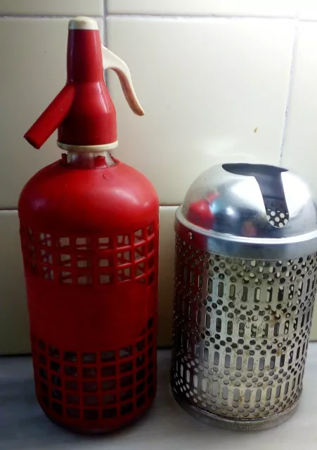 SIFÓN ANTIGUO Vidrio con protección + EMBELLECEDOR metálico de rejilla (juntos)