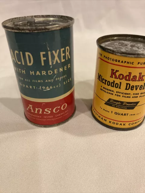 14) Vintage Ansco Acid Fixer w/Hardener & Kodak Micrdol Developer NOS CANS 1QT