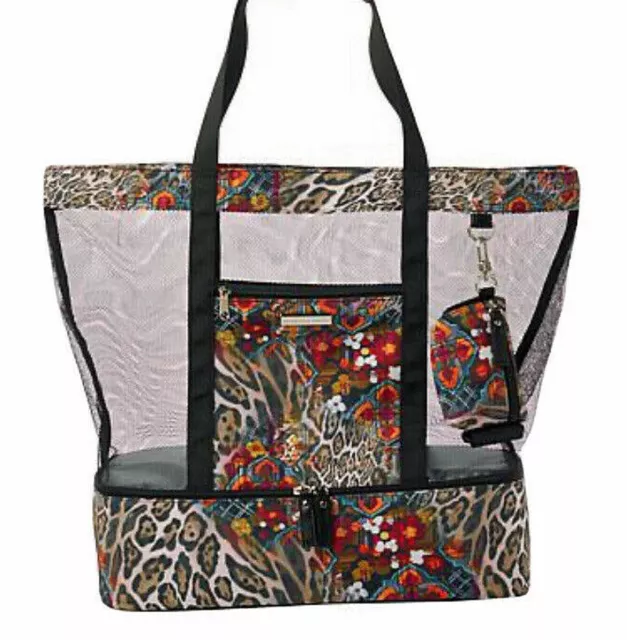 Samantha Brown Luggage To-Go Insulated Bottom Mesh Tote Carry On Tribal Leopard