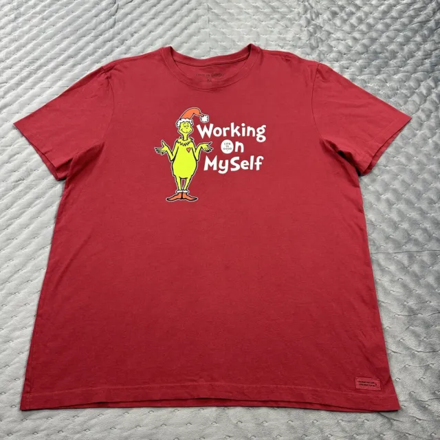 Life Is Good Grinch Shirt Mens Extra Large Red Graphic Short Sleeve Crusher Tee