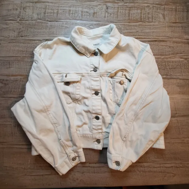 Kensie Jean Jacket XL Cropped White Denim Trucker Jacket