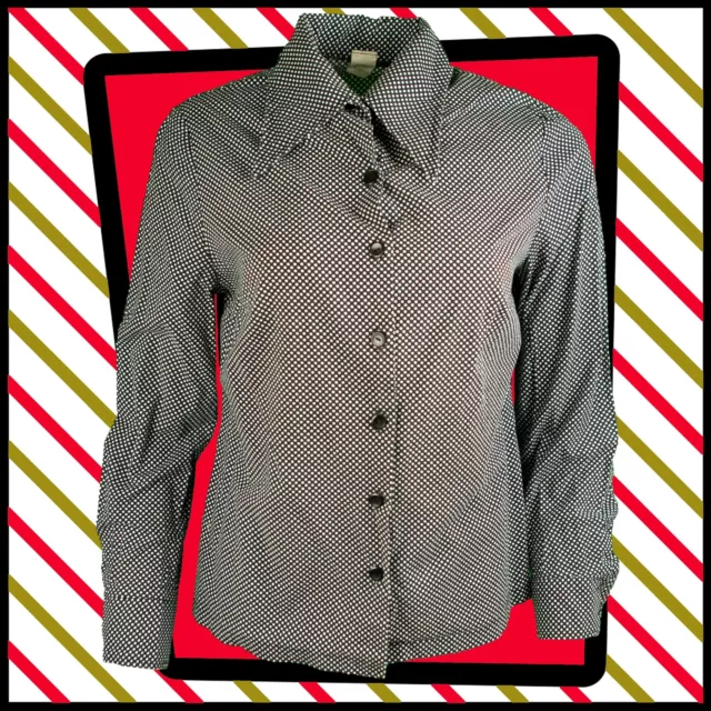 CAMICETTA VINTAGE A POIS ANNI '70 collare pugnale taglia UK 14-16 584 B