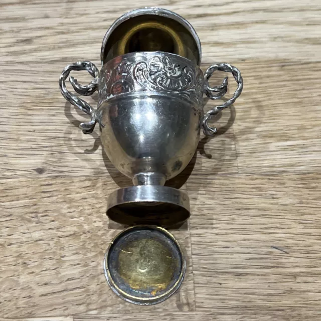 C.19th 800 St SOLID SILVER LAST RIGHTS HOLY COMUNION TROPHY CUP DOUBLE OPENING