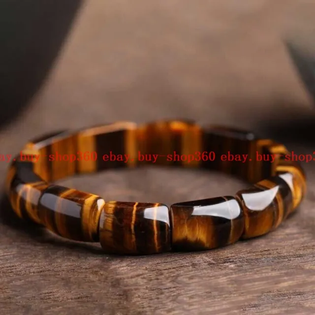 Natural Tiger's Eye Stone Bracelet Brown Gemstone Stretch Bracelet for Men