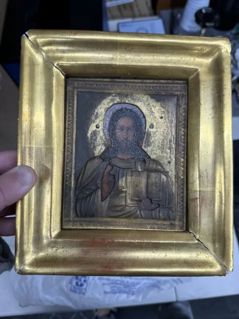 Beautiful Antique used old Village Icon of the Savior Look !!!