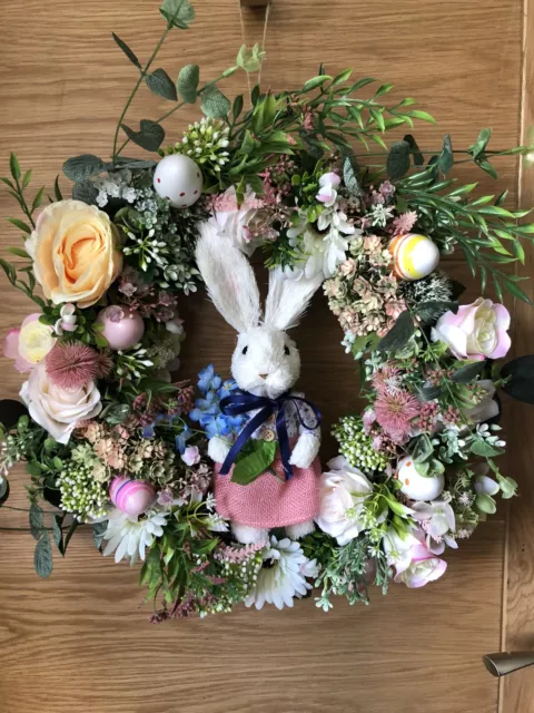 ❤️Easter Bunny Spring Handmade Door Wreath 50cm 🐰🐇floral Wreath ❤️🐇🐰💐