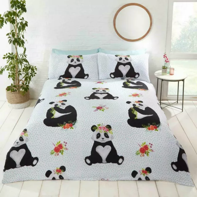Panda avec Floral & Spots Housse Couette Literie Ensemble Avec Taie D'Oreiller