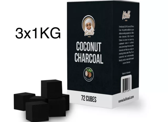 Kull Shisha Coal - 3kg - 25mm Cubes Coconut Charcoal 216 Pieces Charcoal Hookah