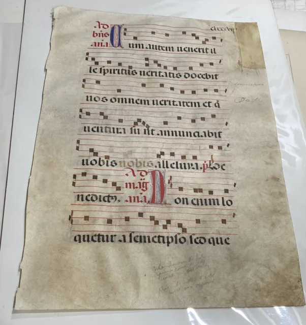 Double Sided 1493 Medieval Vellum Handwritten Music Sheets Folio Leaf Latin
