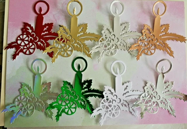 Stanzschnitte x 8 Weihnachtskerze, Silber, Gold, Rot, Grün, Weiß usw. gemischte Karte (Set 1)