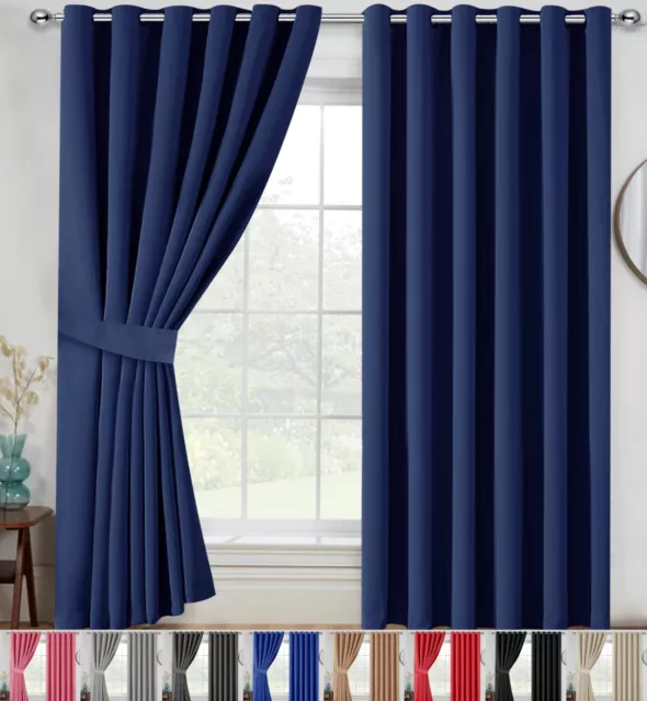 Thick Thermal Blackout Curtains Ready Made Eyelet Ring Top Pair Curtain Panel 2