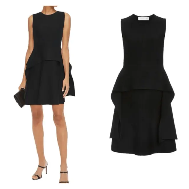 Victoria Victoria Beckham Womens Ribbed Trim Ponte Peplum Mini Dress Black Large