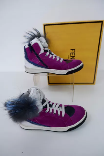 Fendi Girls Shoes Sneakers High Tops Boots Trainers Size Uk 13 32 Fur Purple