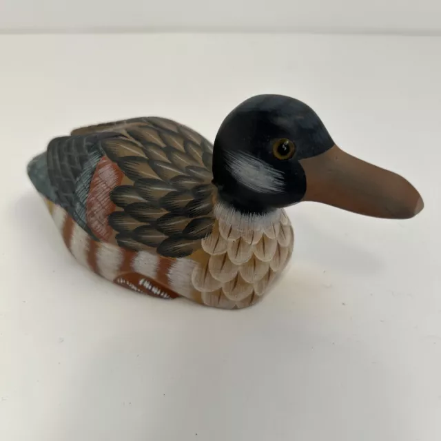 Hand Painted 6 in. Carved Stone Duck Decoy Art No. 223 -31 - Multi Color