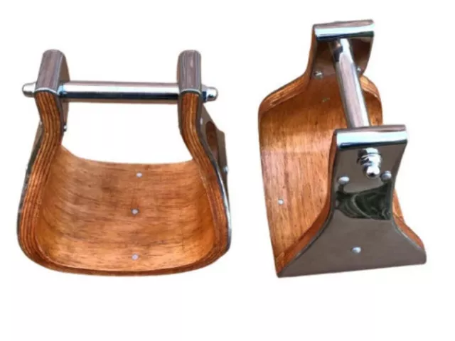 Western Bell Wooden Stirrups for Horses Stainless Steel Covered Sold in Pair