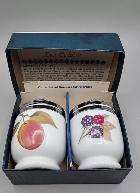 Royal Worcester Egg Coddlers "Evesham Gold" Pattern-Set of 2 New In Box