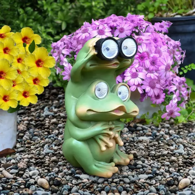 Garden Decor Frog Outdoor Statue – Solar Figurines Funny Cute Animal Sculptures 3