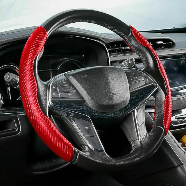 2x Red Carbon Fiber Universal Car Steering Wheel Booster Cover NonSlip Accessory
