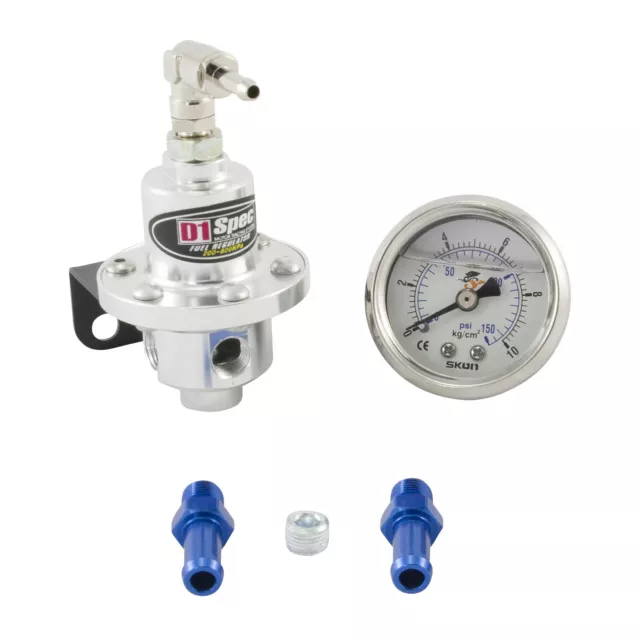 D1 Spec Benzindruckregler Universal Silber 2 - 8 Bar einstellbar mit Manometer