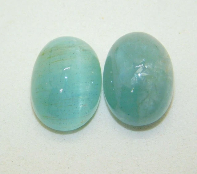 29.25 Carat Pair Natural 18x13 mm Milky Santa Maria Aquamarine Cabochon Gemstone
