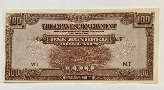 Malaya 1944 $100 Dollars Japanese Government , Woven Paper , Specimen Unc