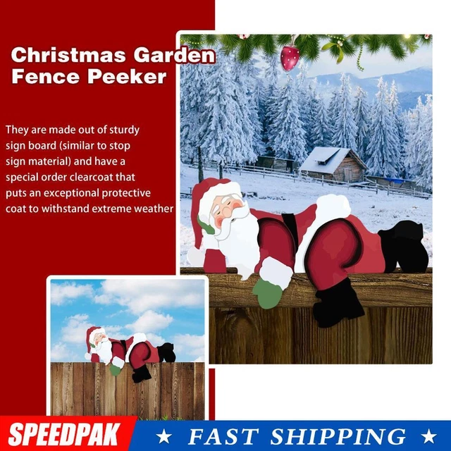 Christmas Garden Fence Peeker Santa Claus Elk Snowman Xmas Garden Outdoor E1X4