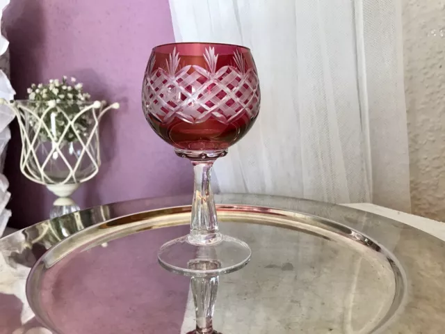 Antik Weinglas Römer Kristallglas geschliffen rot Überfangglas Glas