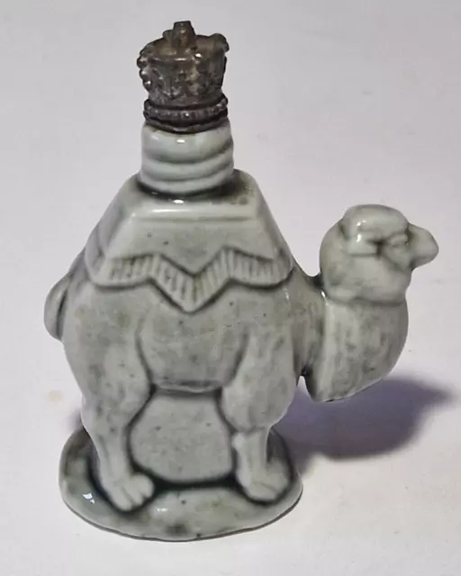Vintage German Figural Ceramic Perfume Scent Bottle - Camel - Crown Top Stopper
