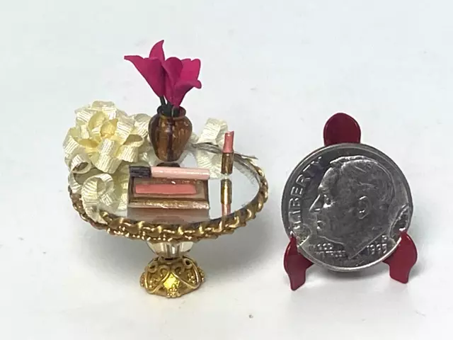 Artisan Raised Brass Vanity Tray Make Up Vase Dollhouse Mini 1:12 signed OOAK