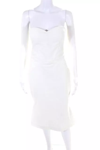Zac Posen Women's Square Neck Strapless Corset Bodycon Midi Dress White Size 8