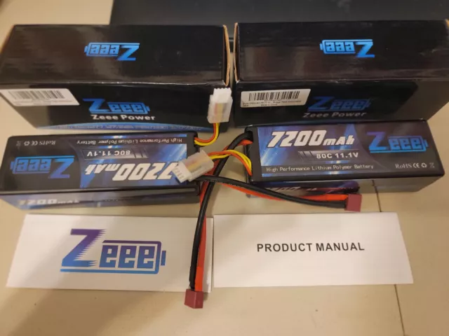 ZEEE 7200 mAh Lipo Battery with Deans Connector 80c 11.1V (2 batteries total)