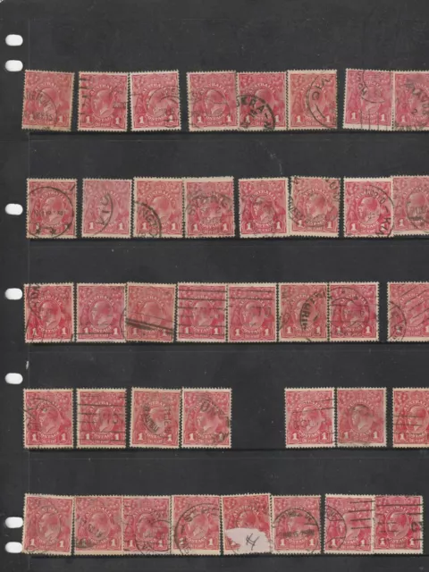 STAMPS AUST KGV 1d RED ACCUM 1d RED SINGLE WMK DIE 11 USED 70+