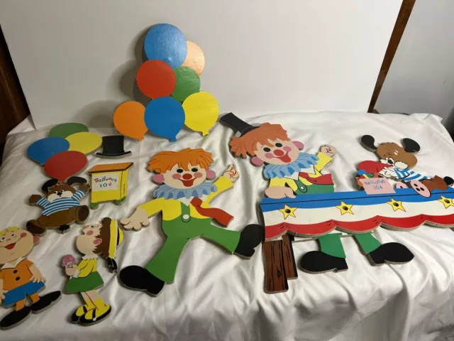 Vintage pressed cardboard Baby nursery Clown Dog balloons Wall Hanging Kids Room