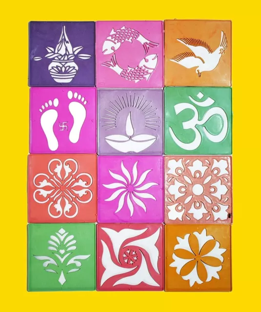 Rangoli Making Tools Kit Stencil Set of 12 Rangoli Making Multiple Design Square