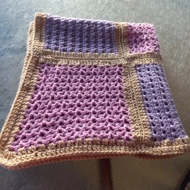 😇 Pink Mauve Beige New Crochet Square Handmade Baby Blanket Throw rug  92*92cm