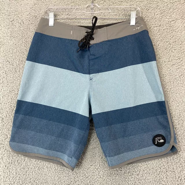 QuickSilver Men's Size 30 Blue Striped High Line 4WayStretch Swim Board Shorts