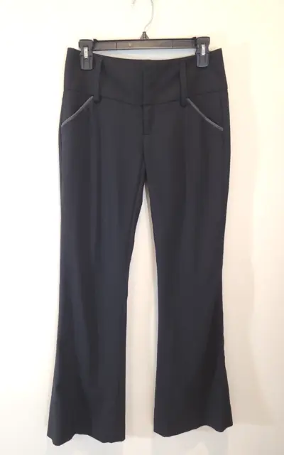 Alice + Olivia Pants Womens 0 Black Wide Boot Cut Flare Leg Black Leather Trim