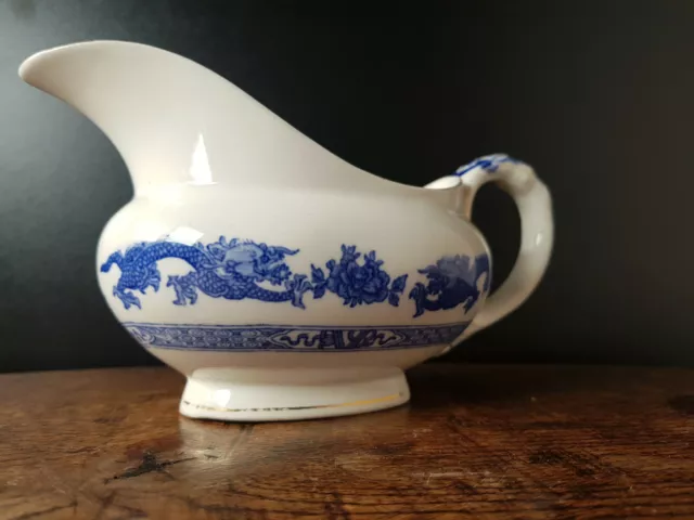 Royal Cauldon Dragon Series Gravy Boat Sauce DIsh1930's Art Deco Blue&White