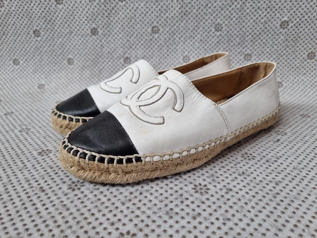CHANEL WOMEN S Leather WHITE BLACK Espadrilles COCO MARK Logo EUR