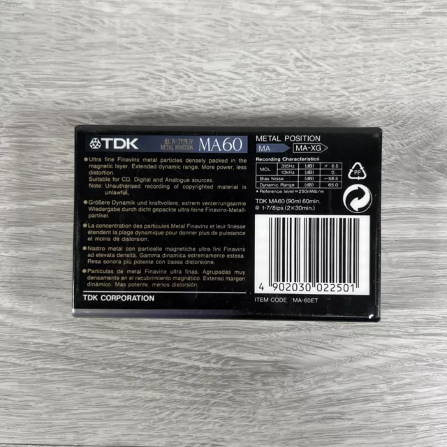 TDK MA-60ET Metalllegierung Kassette Super Dynamic Range 60 Metallposition brandneu 2