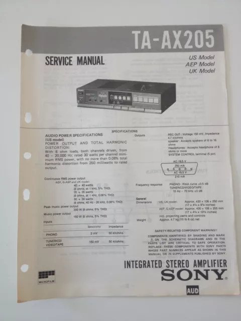 Schema SONY - Service Manual Integrated Stereo Amplifier TA-AX205 TAAX205