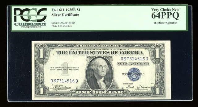 DBR $1 1935-B Silver Vinson DD Block Fr. 1611 PCGS 64 PPQ Serial D97314516D