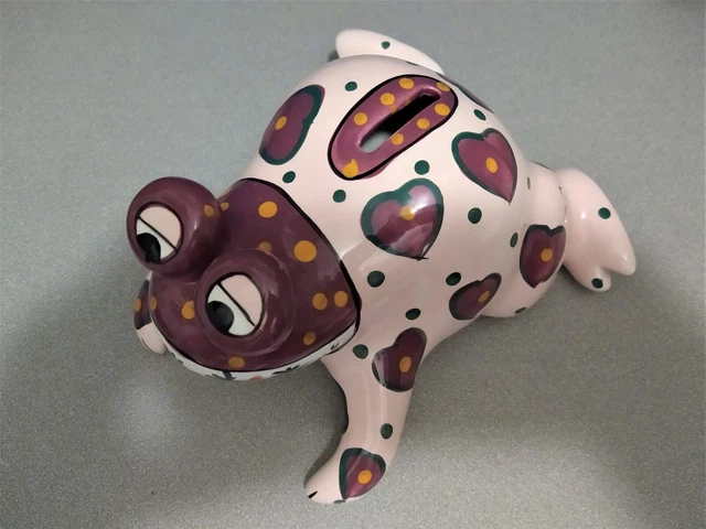 Ganz Pati Frog Piggy Bank Pink With Purple Hearts